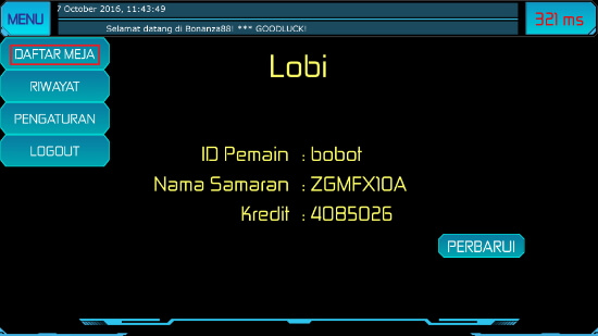 Screenshot menu lobby bola tangkas android Bonanza88